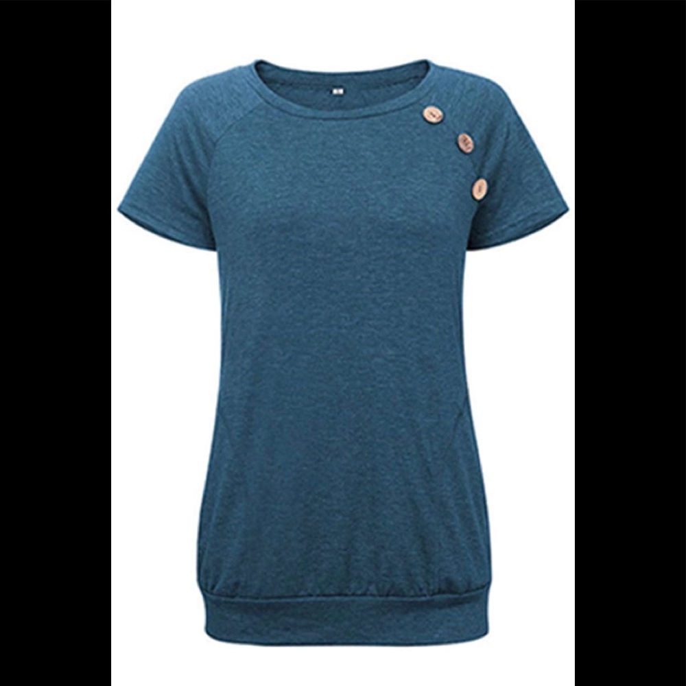 Womens Short Sleeve Shirts Summer Dressy Casual Tunic Tops with Side Two Pockets